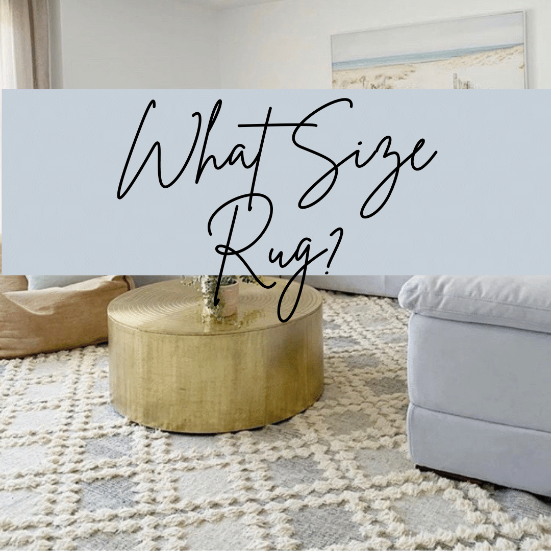 Moroccan Trellis wool rug styled in living room - rug size blog
