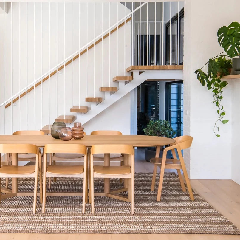 Jute Natural Rug with White Stripes Dining