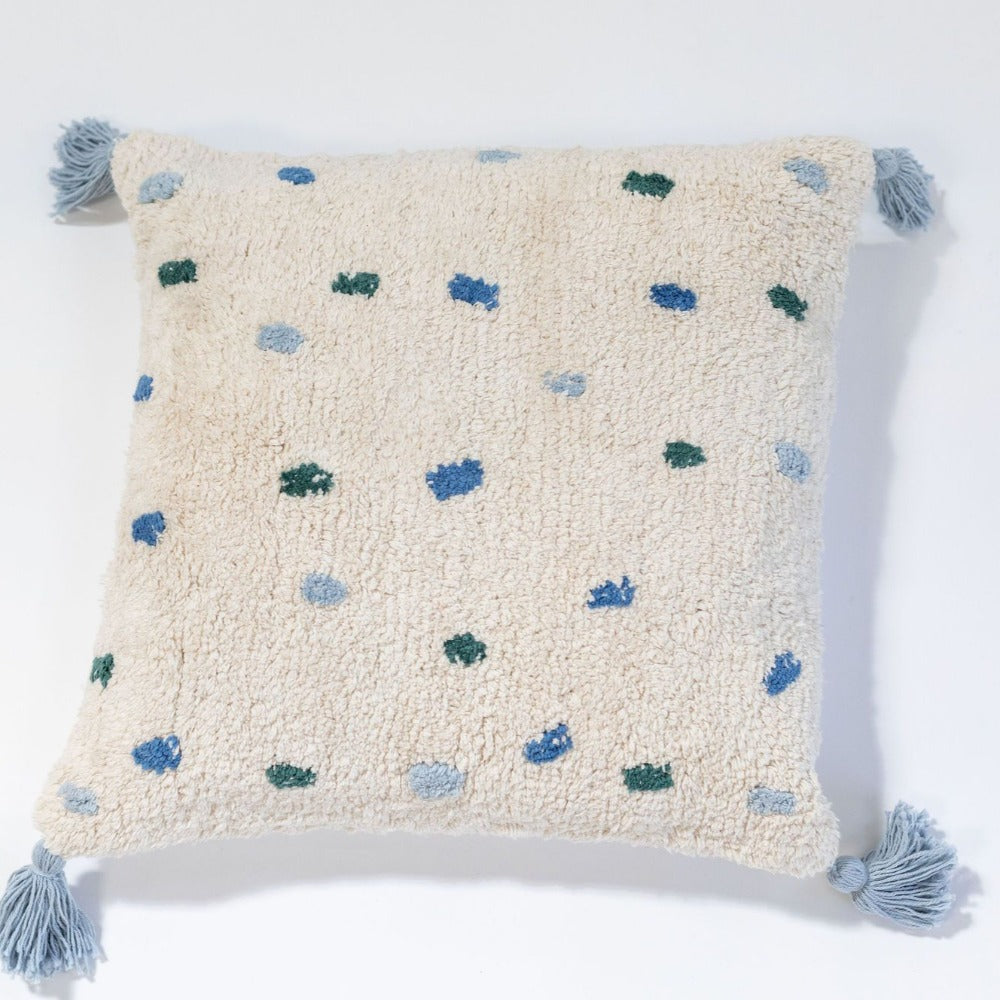 Washable cotton cushion by Oh Happy Home Blue and Green Dots